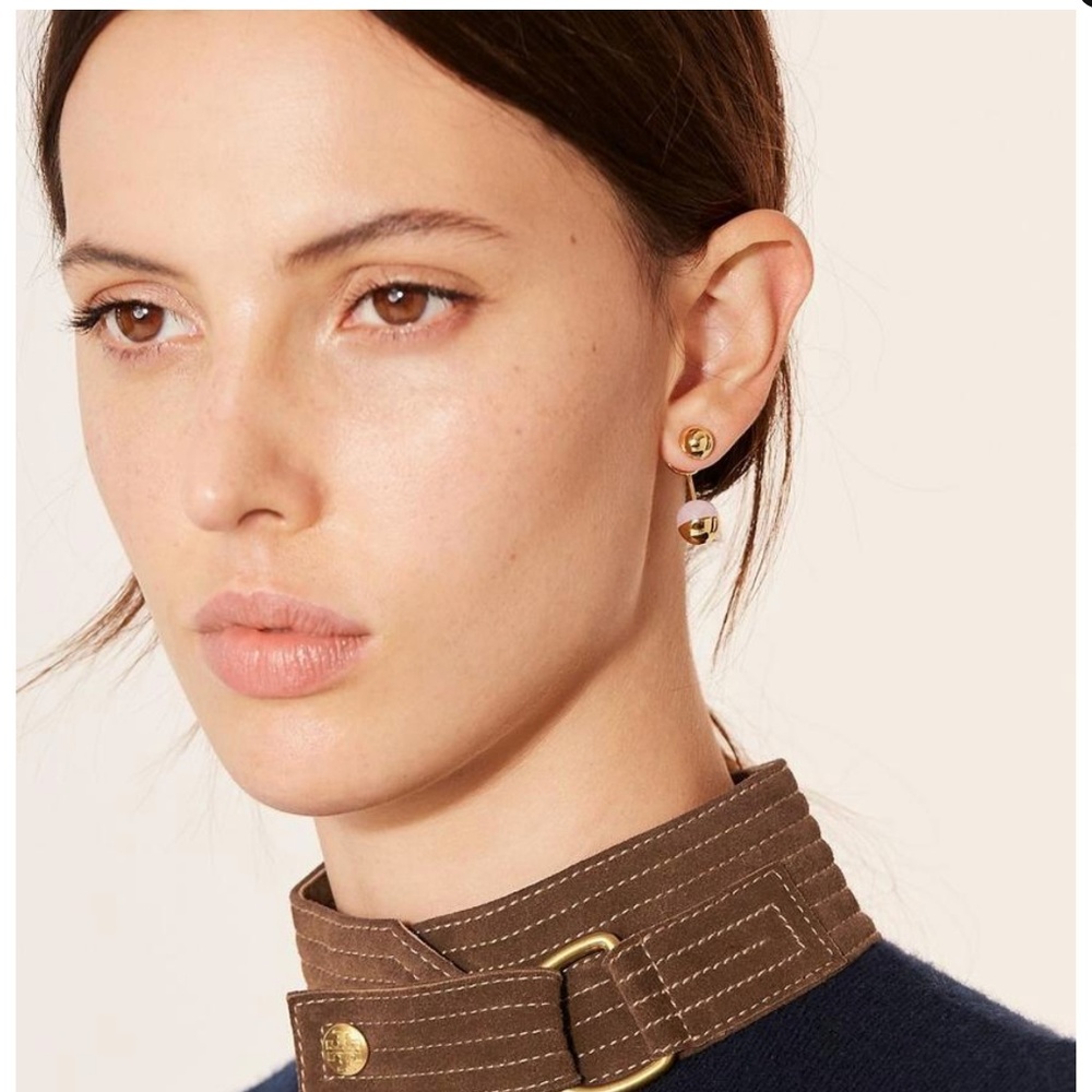 NEW Tory Burch Logo Bead Ear Jacket In Rose Quartz - Picture 3 of 5